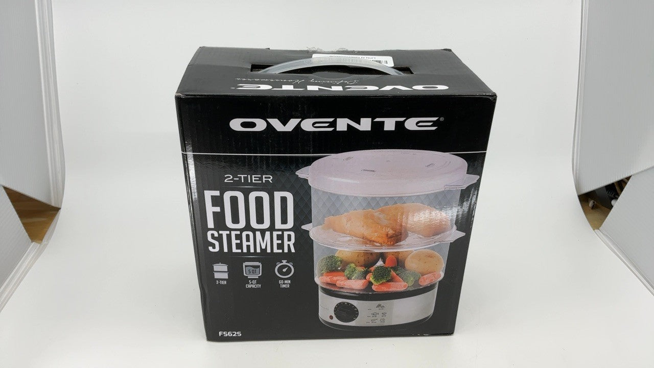 Electric Food Steamer, 2-Tier, 400W, 60-Min Timer, Stainless Steel, Silver