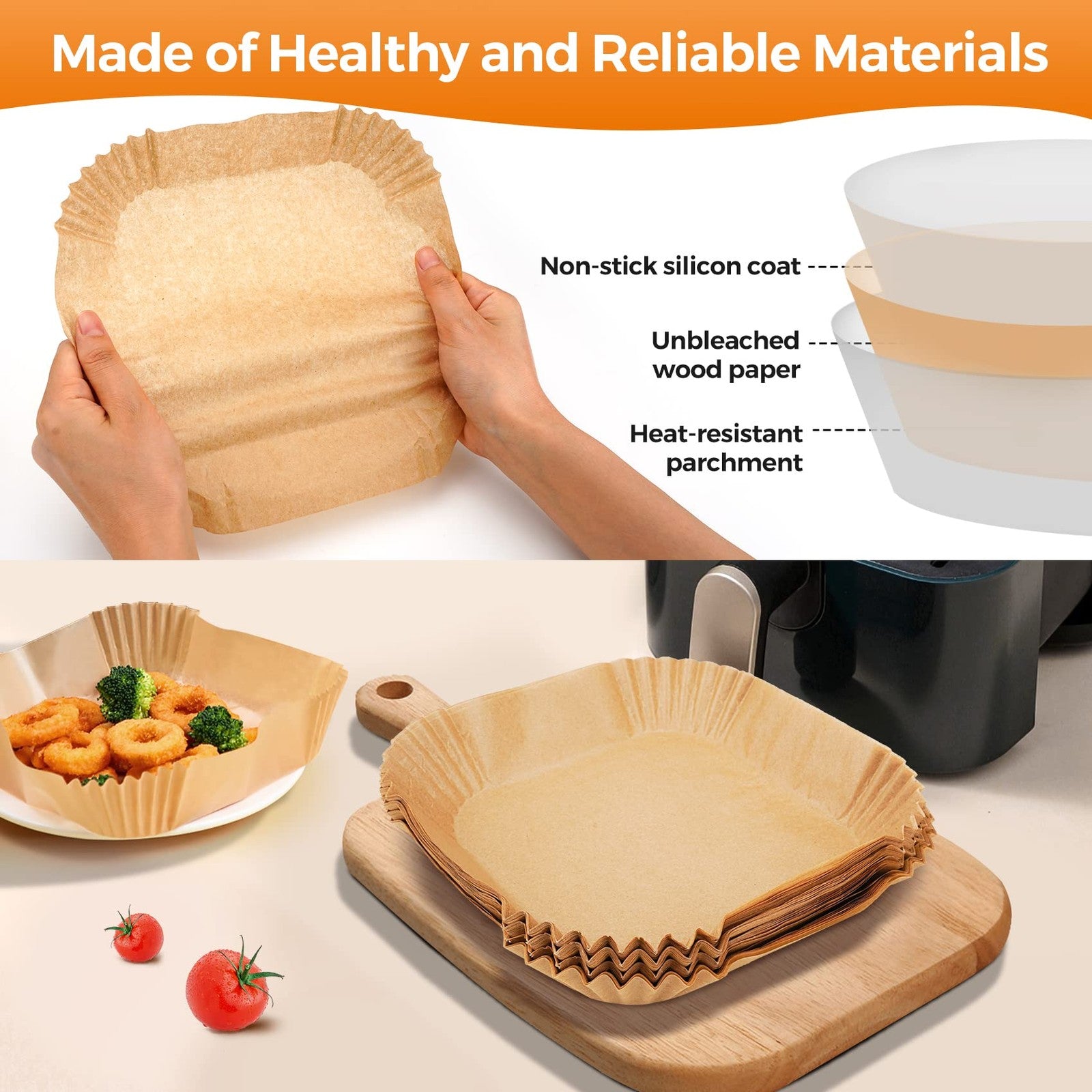 Disposable Air Fryer Liners, 8In, 100Pcs, Unbleached Parchment