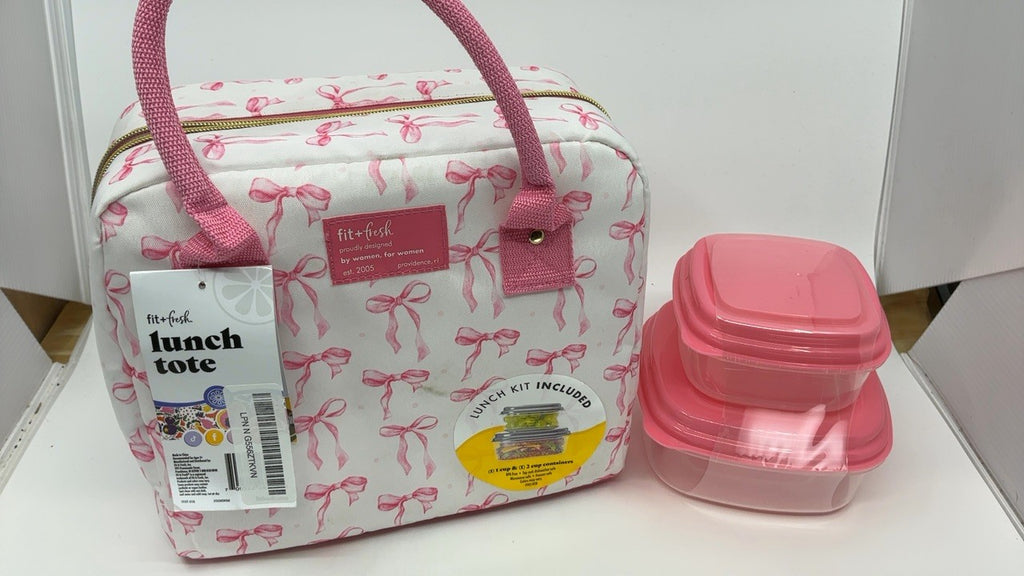 Insulated Pink Bows Lunch Bag w/ Containers, Fit & Fresh Bloomington