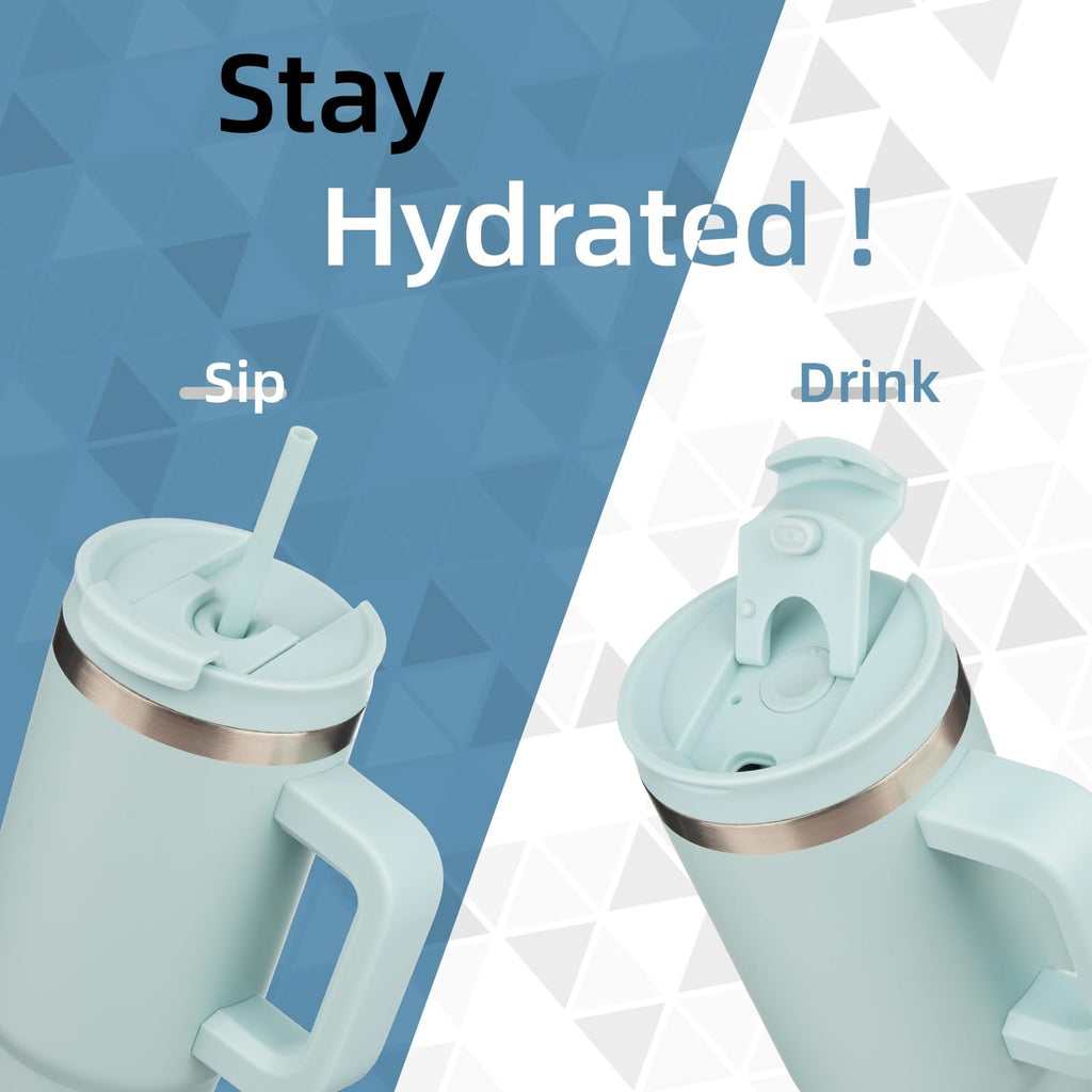 30 oz Stainless Steel Tumbler w/ Handle & 2 Straws, Blue Haze