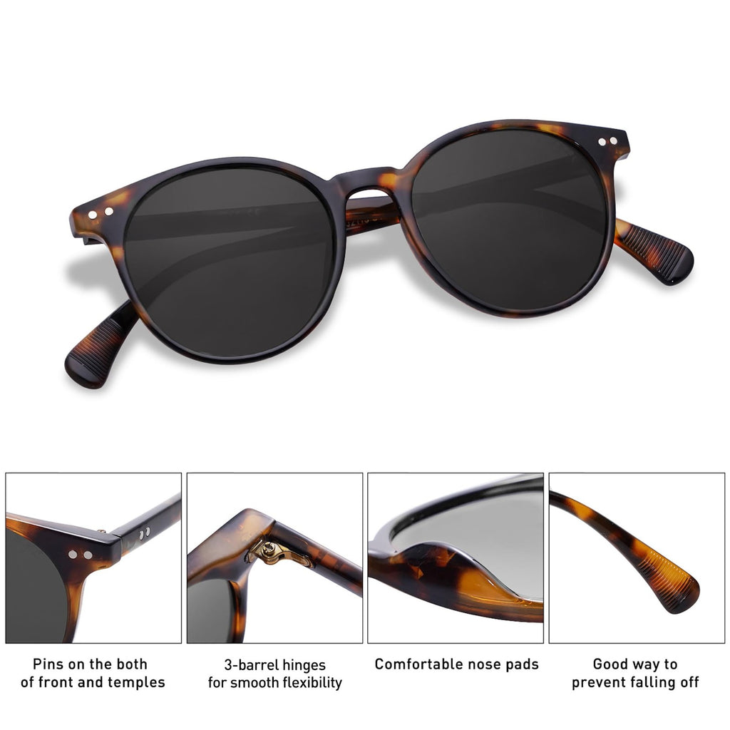 SOJOS Small Round Sunglasses UV400 Tortoise/Grey for Men & Women
