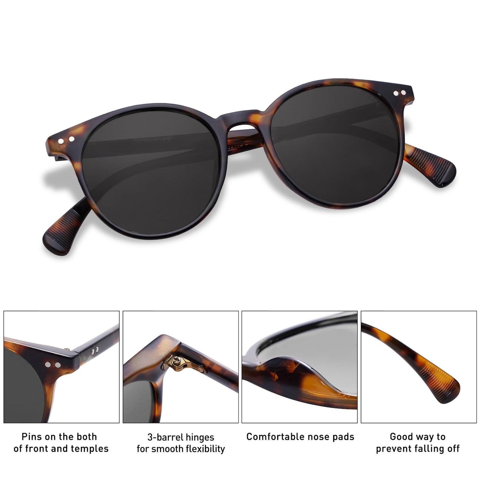 SOJOS Small Round Sunglasses UV400 Tortoise/Grey for Men & Women
