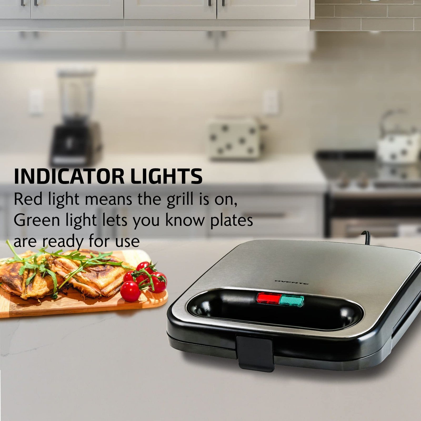 Black OVENTE Sandwich Maker w/ Non-Stick Plates & Indicator Lights