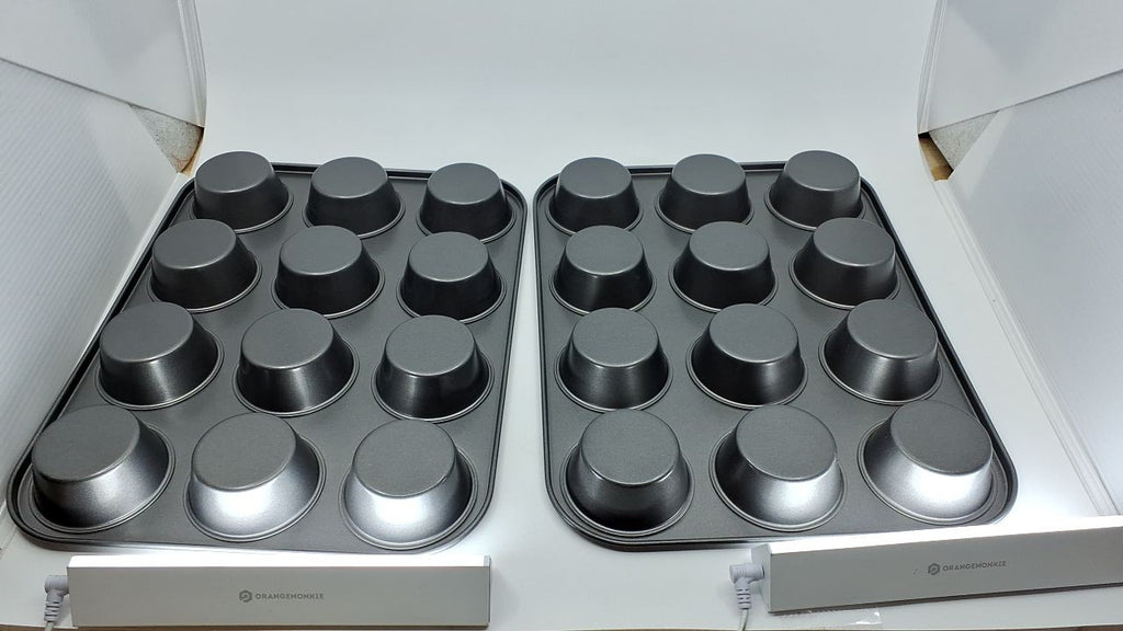 Set of 2 Nonstick Muffin Baking Pans, 12 Cups, Gray, 13.9x10.55 in