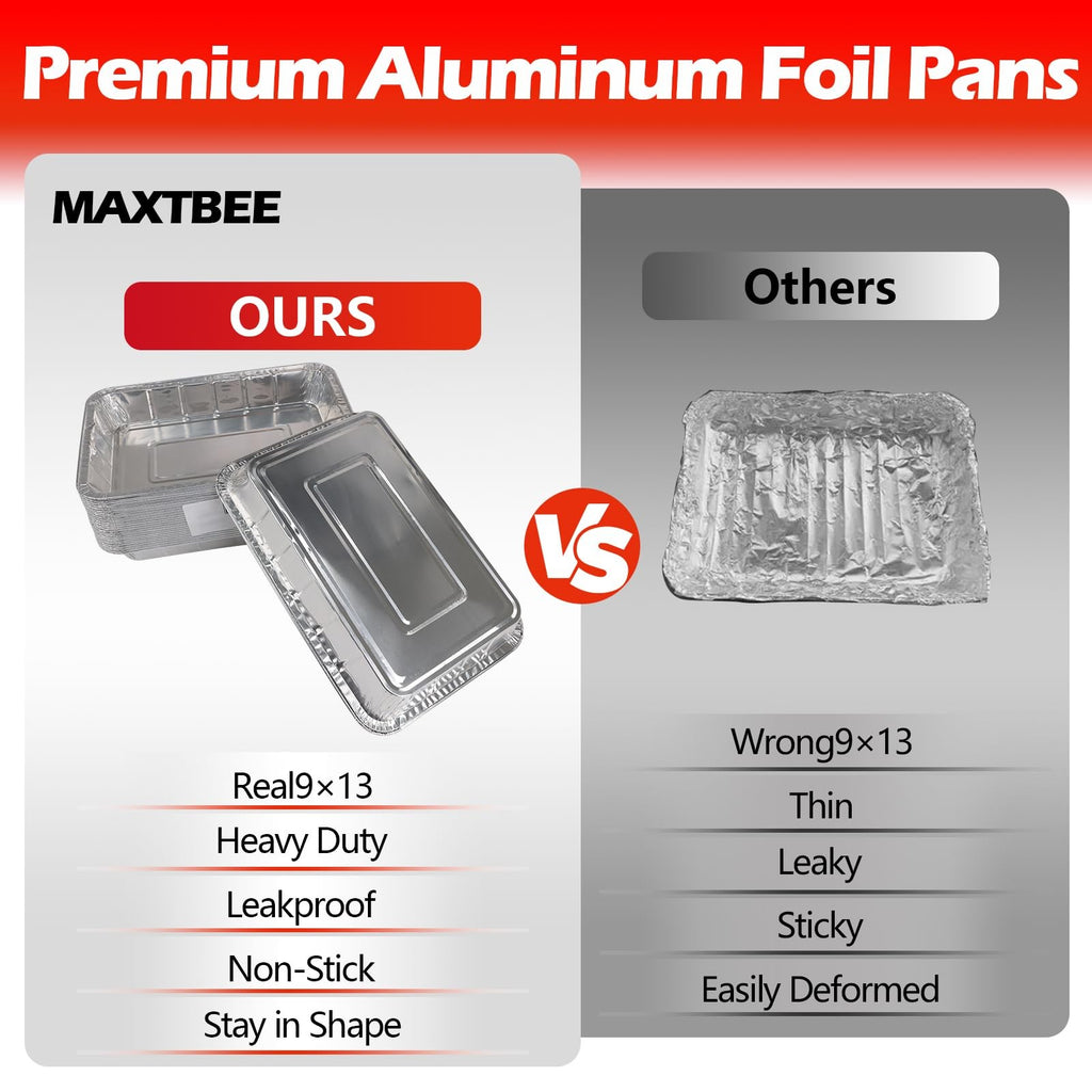 9x13 Disposable Aluminum Foil Pans - 10 Pack Heavy Duty Cooking Trays