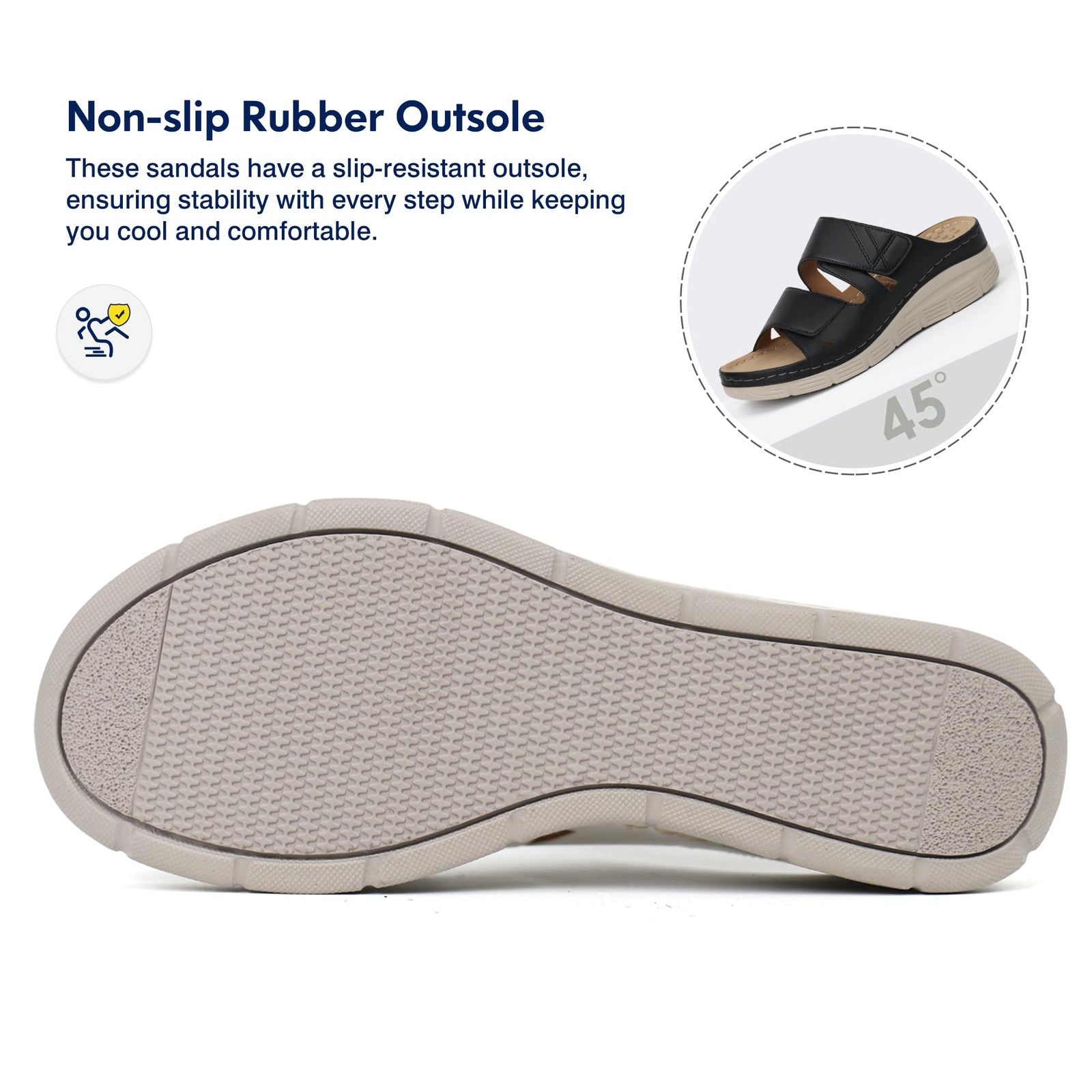 Ortho+rest Women Arch Support Slides Orthotic Walking Sandals (7, Black)