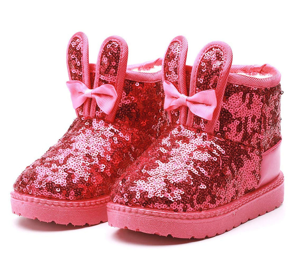 DADAWEN Boy's Girl's Warm Winter Sequin Waterpoof Snow Boots, 1.5M Little Kid