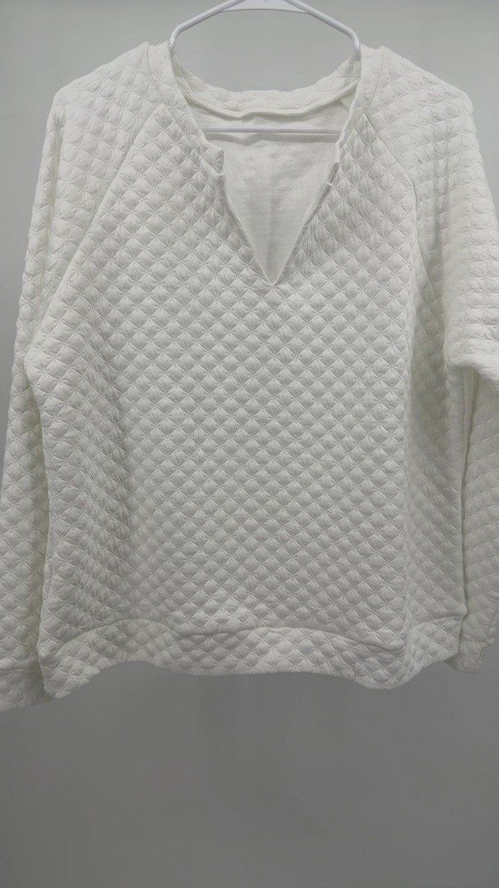 Textured Notched Raglan Sleeve Sweatshirt