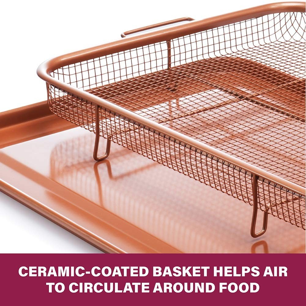 2-Piece Nonstick Copper Crisper Tray for Oven, 12.5x9 in, Dishwasher Safe
