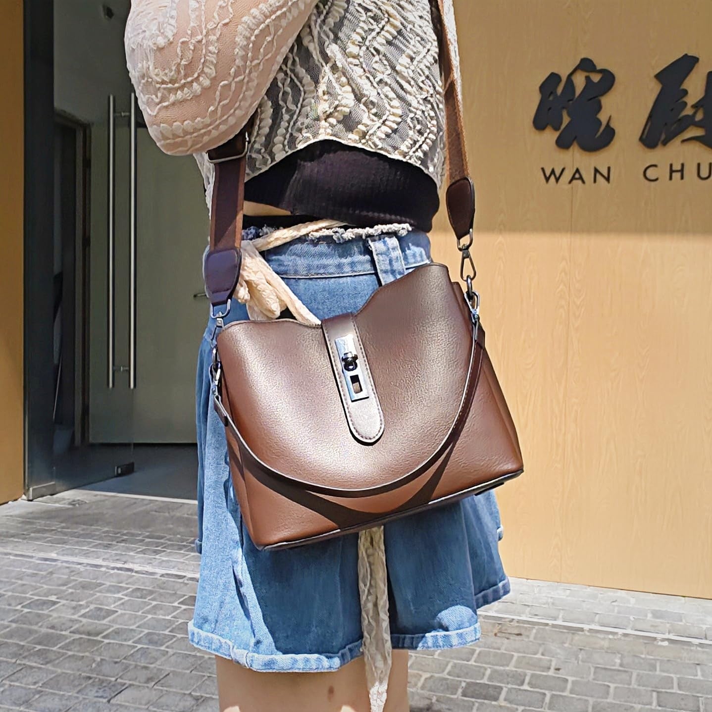 Small Crossbody Handbag for Women - Brown Faux Leather, Versatile Design