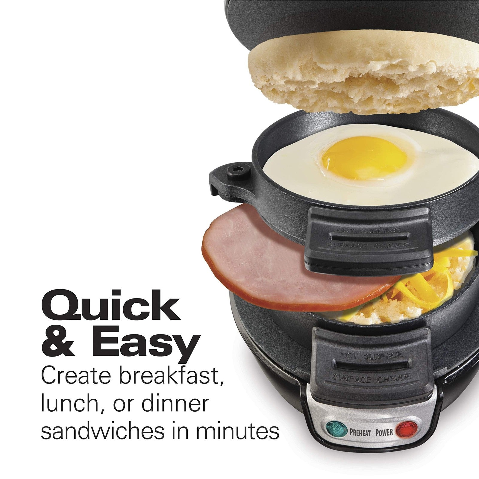 Hamilton Beach Sandwich Maker, Quick Breakfast, Black, Model 25477