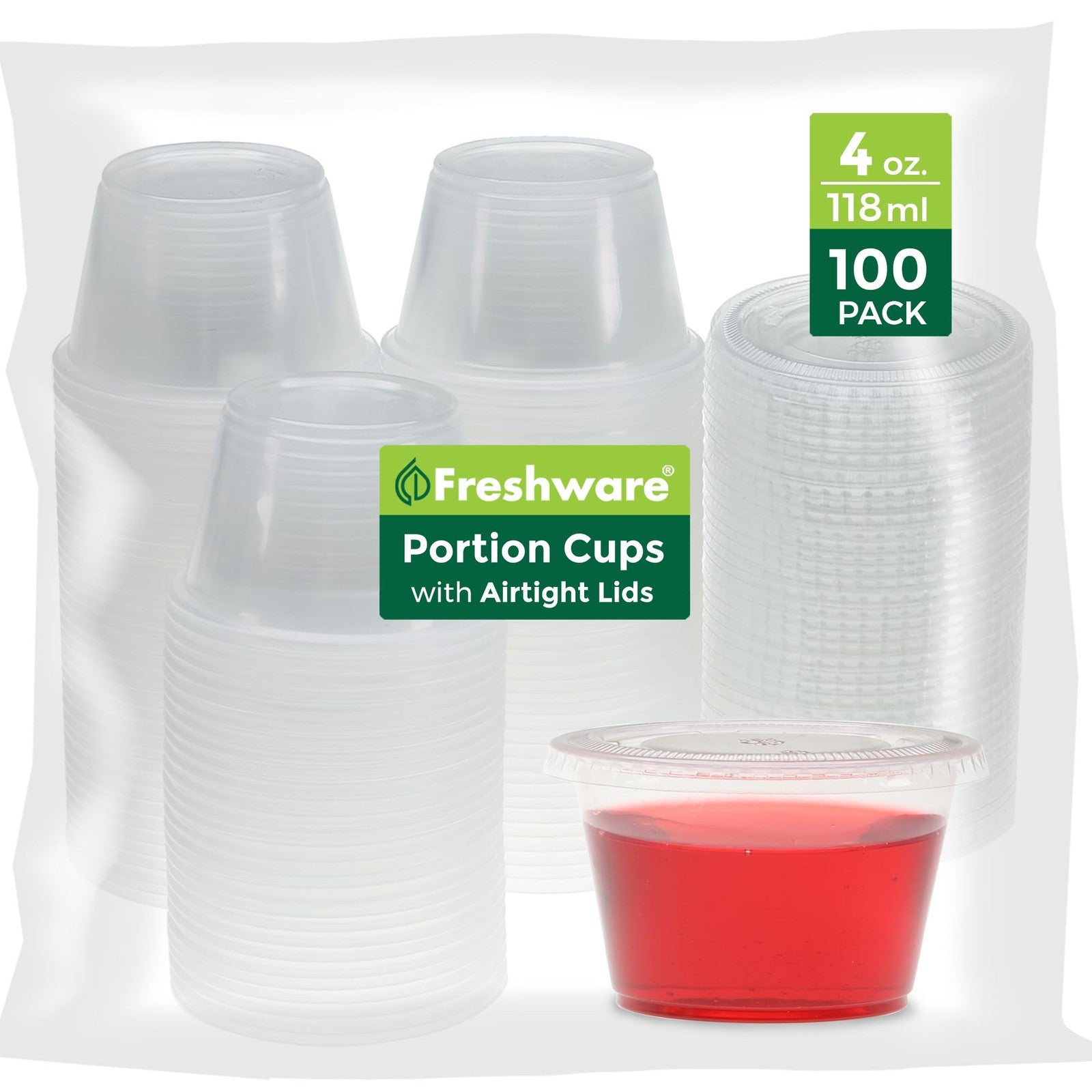 4 Oz Plastic Portion Cups w/ Lids - 100 Sets, BPA Free, Souffle, Sauce