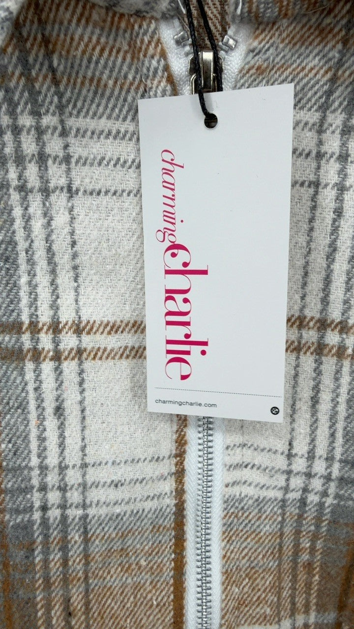 Plaid Collared Neck Half Zip Long Sleeve Top