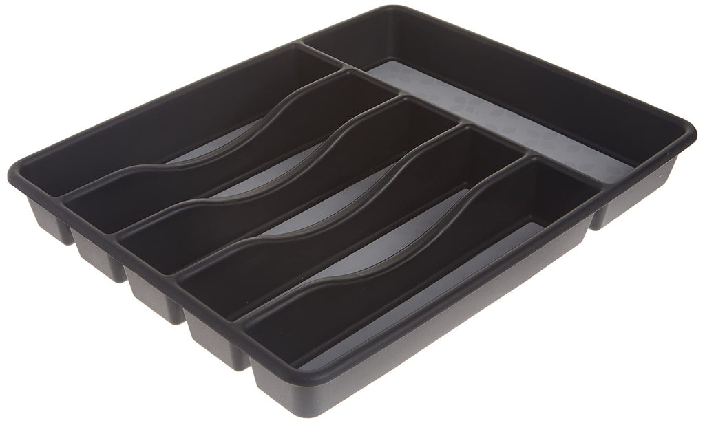 Black & Grey Large Silverware Tray Organizer, 7 Compartments, Plastic