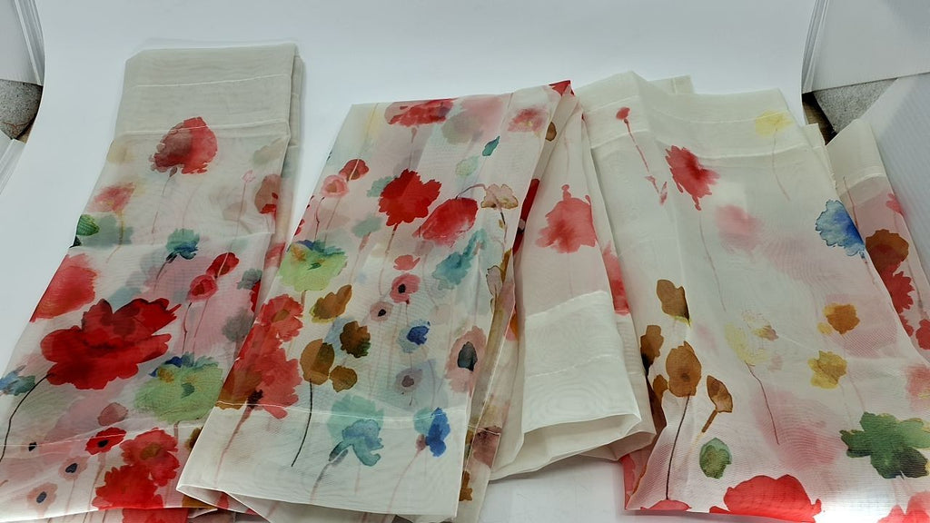 54x24in Poppy Red Floral Kitchen Curtain Valance & Tiers Set, No. 918