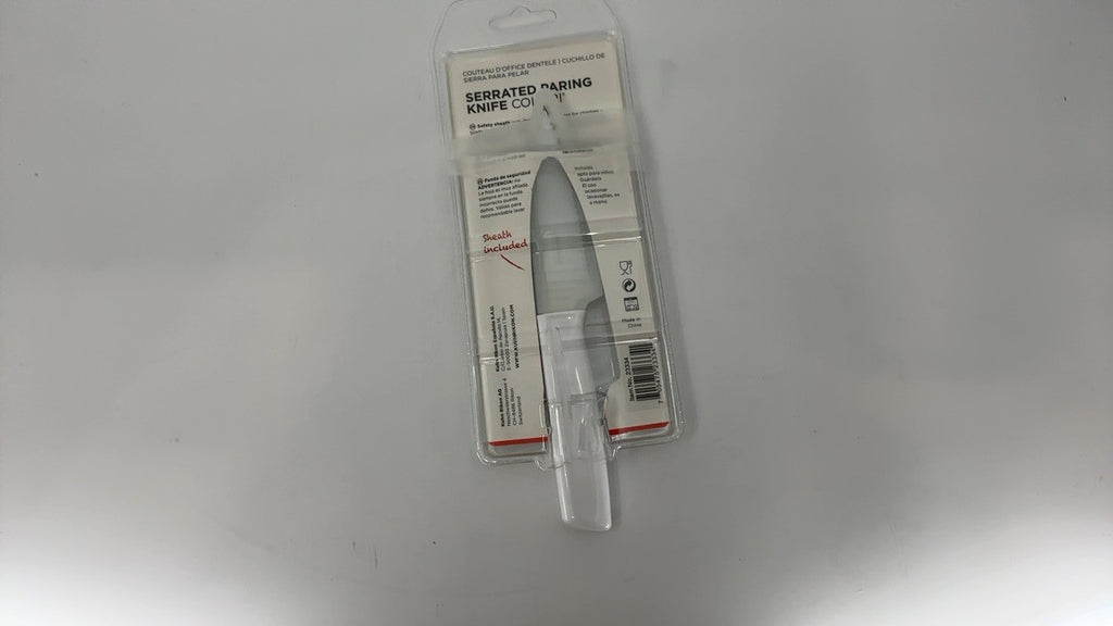 Serrated Paring Knife 4in w/ Safety Sheath, Kuhn Rikon COLORI, White