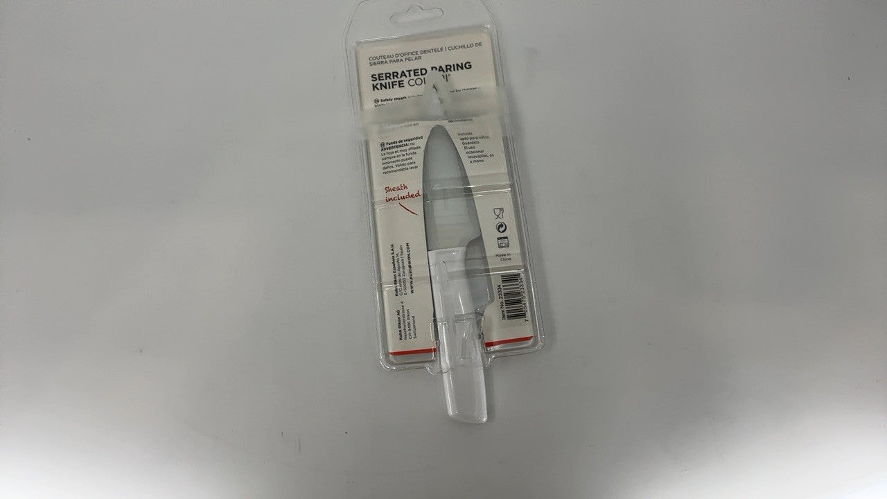 Serrated Paring Knife 4in w/ Safety Sheath, Kuhn Rikon COLORI, White