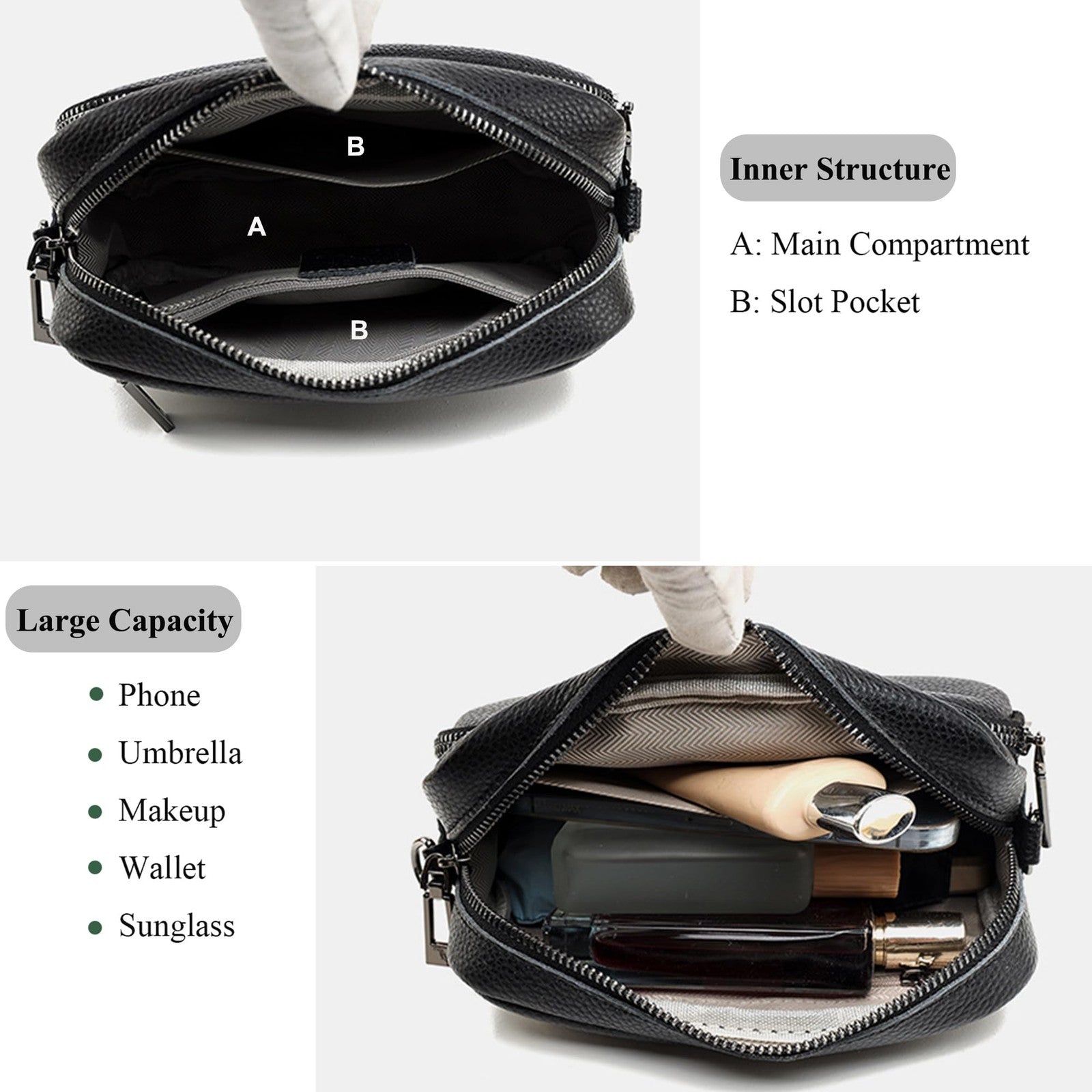 DIVCIDLC Small Crossbody Bag with Adjustable Wide Guitar Strap, Women, Black