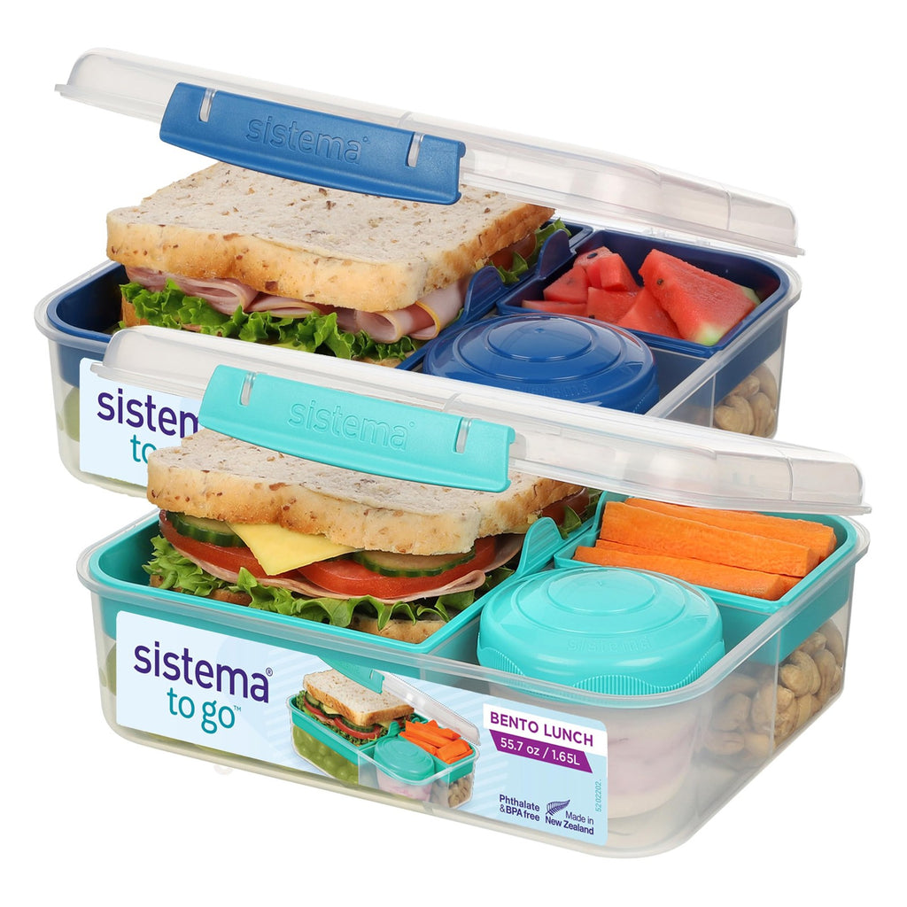 Sistema 1.65L Bento Box w/ Compartments 2 Count Minty Teal & Blue