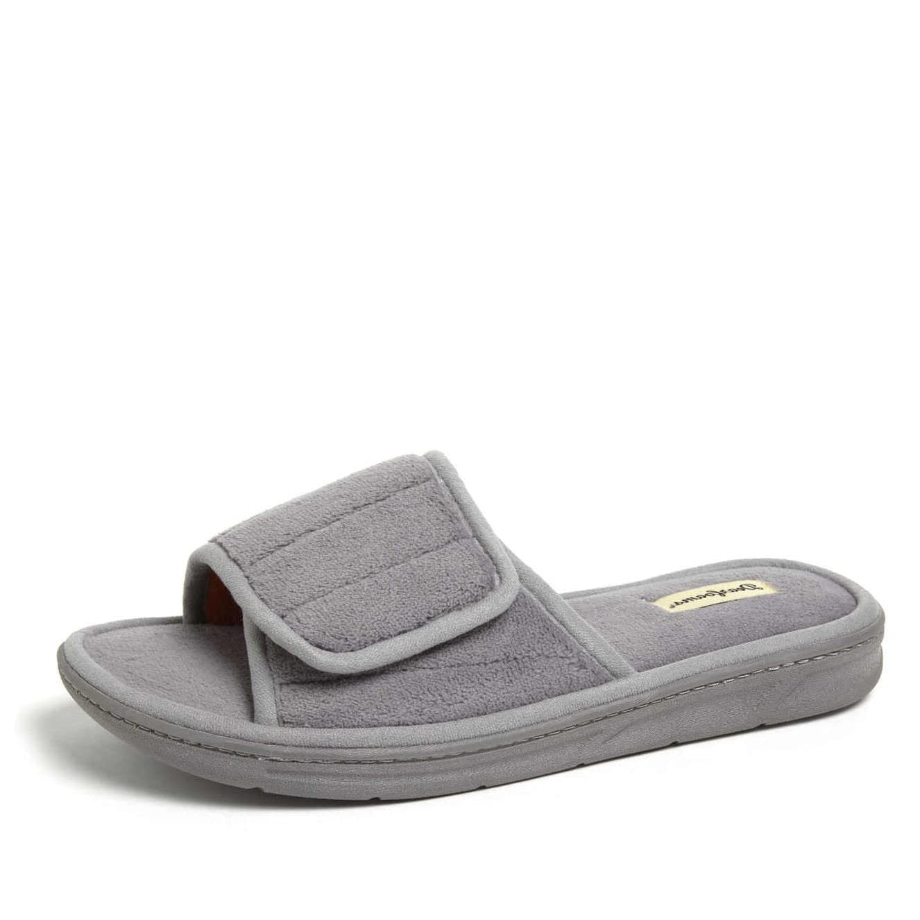 Dearfoams Men's Memory Foam Slide Slippers, Medium Grey, Size 11-12