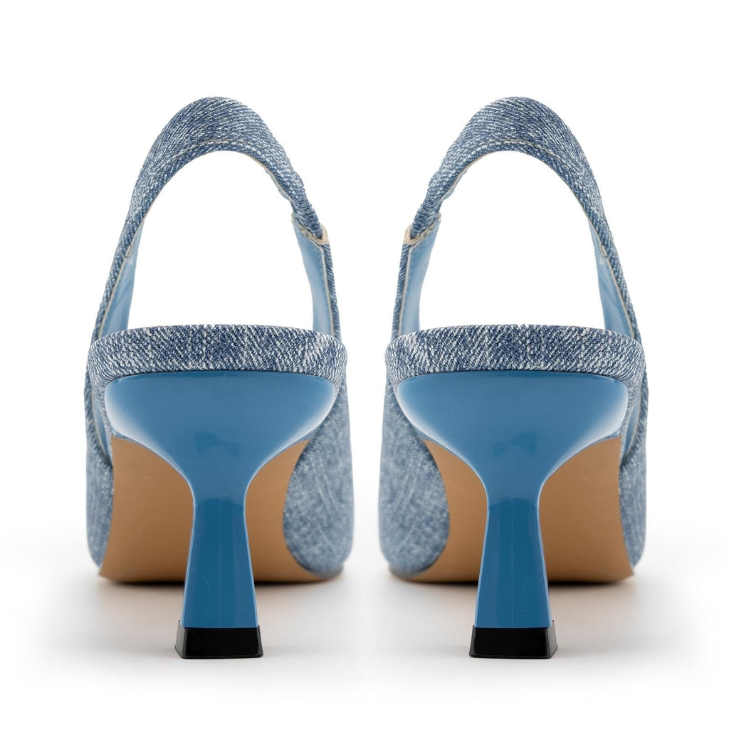 Women’s Denim Blue Slingback Pumps Kitten Heels Size 8.5