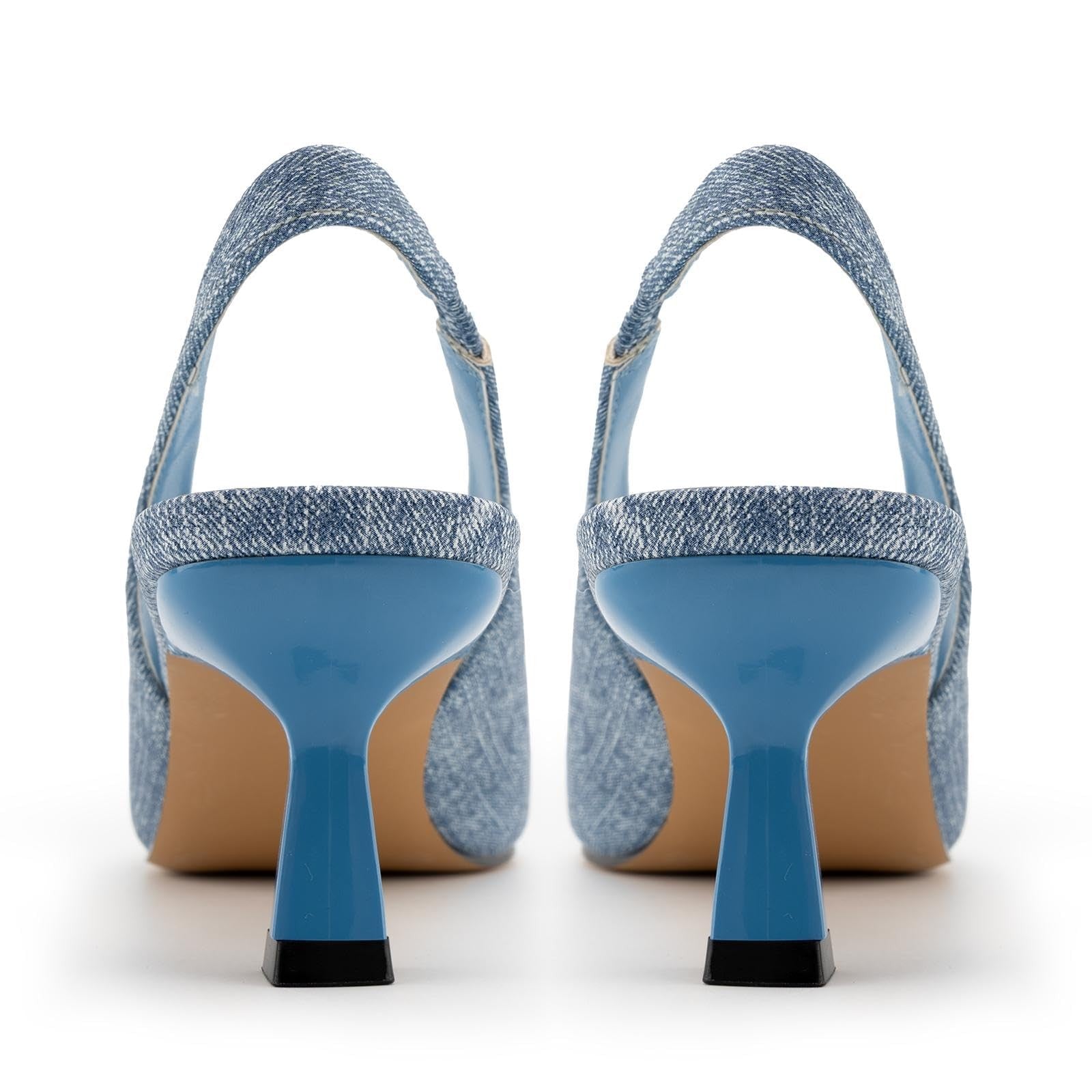 Women’s Denim Blue Slingback Pumps Kitten Heels Size 8.5