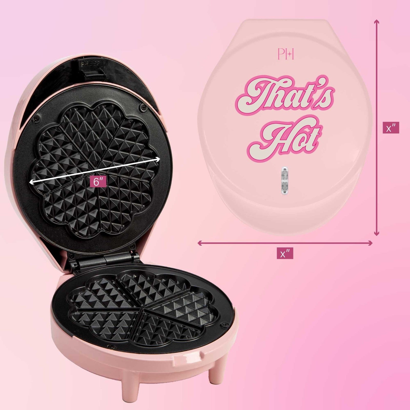 Paris Hilton Waffle Maker, 5 Mini Hearts, Easy Clean Nonstick, Pink