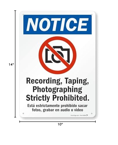 Plastic Notice Sign 10" x 14" - Recording & Photographing Prohibited