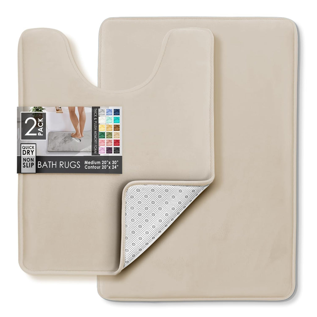 Ultra Soft Memory Foam Bath Rugs, Non-Slip, 17x24 in, Linen Color
