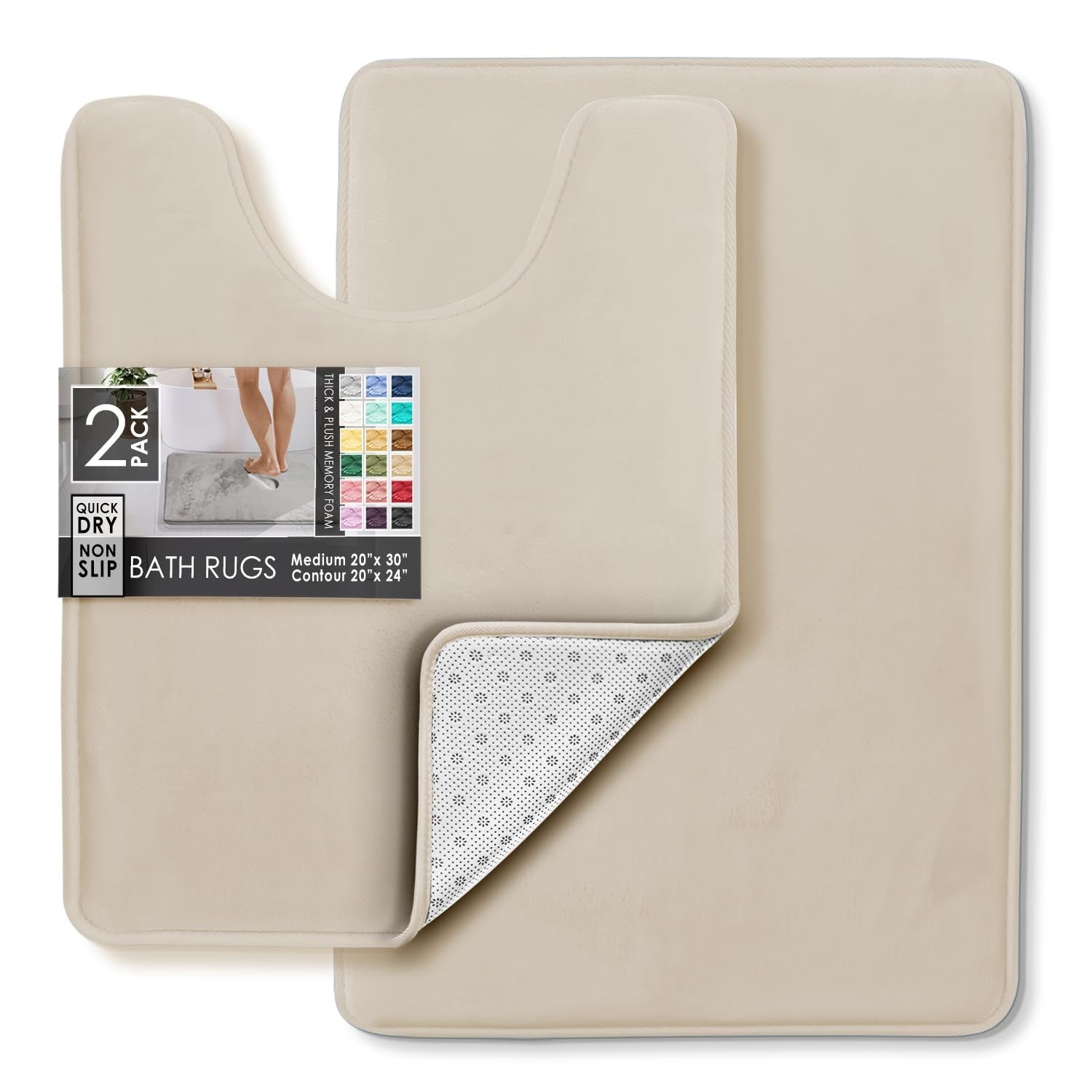 Ultra Soft Memory Foam Bath Rugs, Non-Slip, 17x24 in, Linen Color