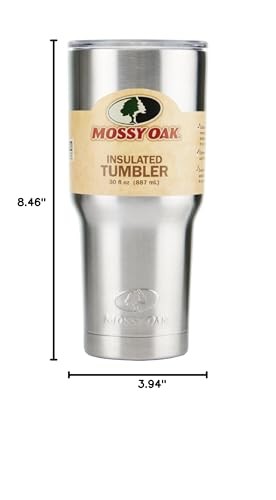 Mossy Oak Double Walled Stainless Steel Tumbler , 30-ounces, Silver