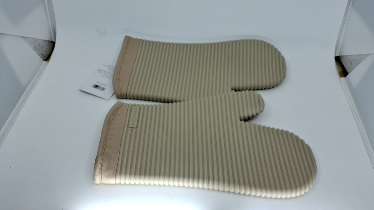KITCHENAID Ribbed Soft Silicone Oven Mitt 2-Pack Set, 7.5"x13", Milkshake