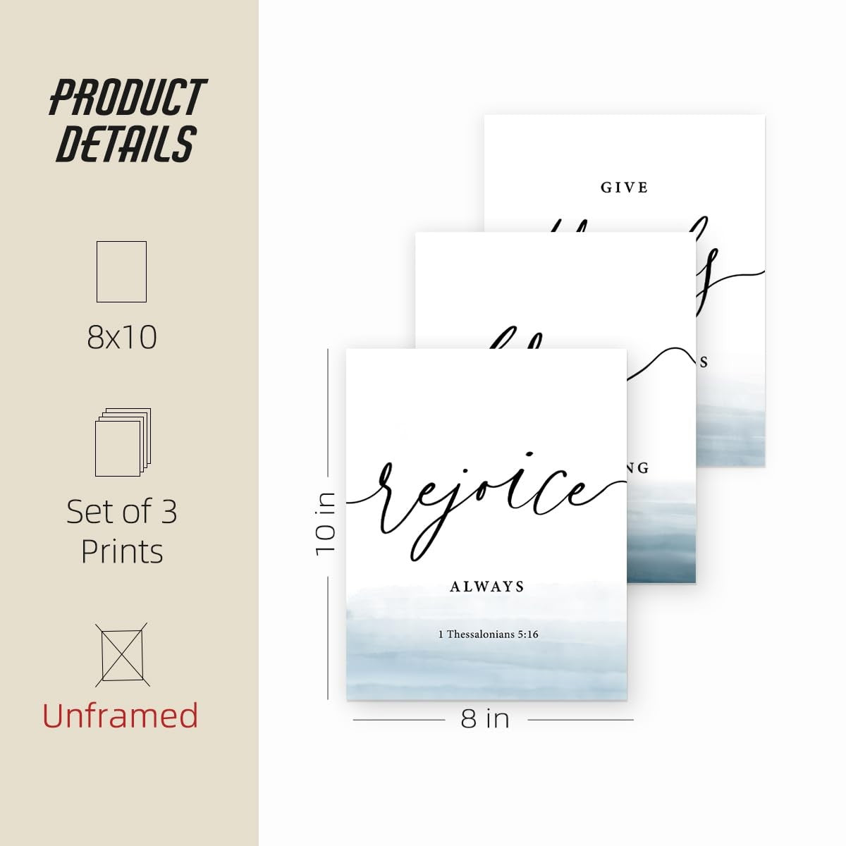 8x10 Bible Verses Wall Art Set, Unframed Christian Prints