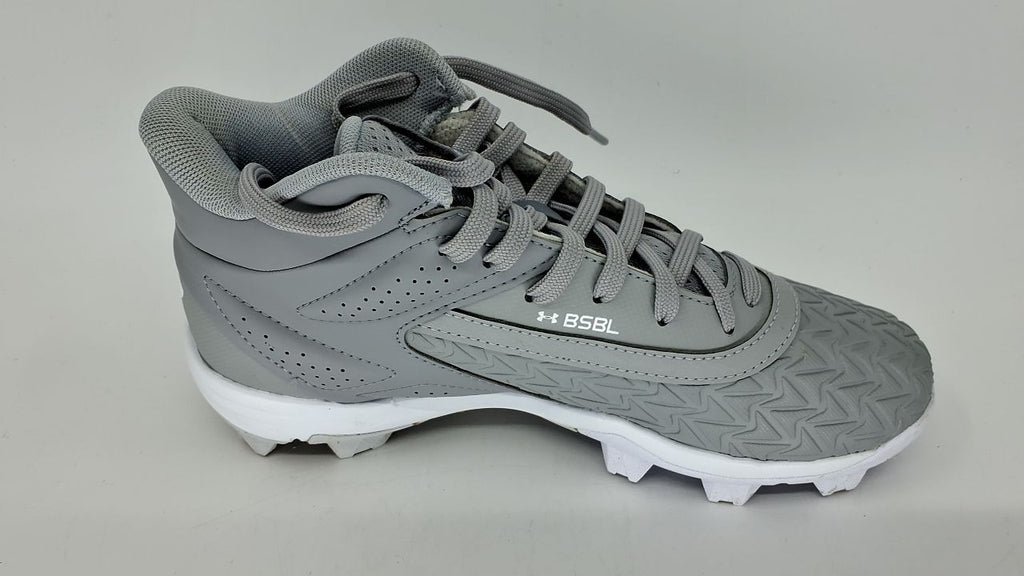 Under Armour Boys' Baseball Cleats, Leadoff Mid RM JR 3.0, Gray, Size 4