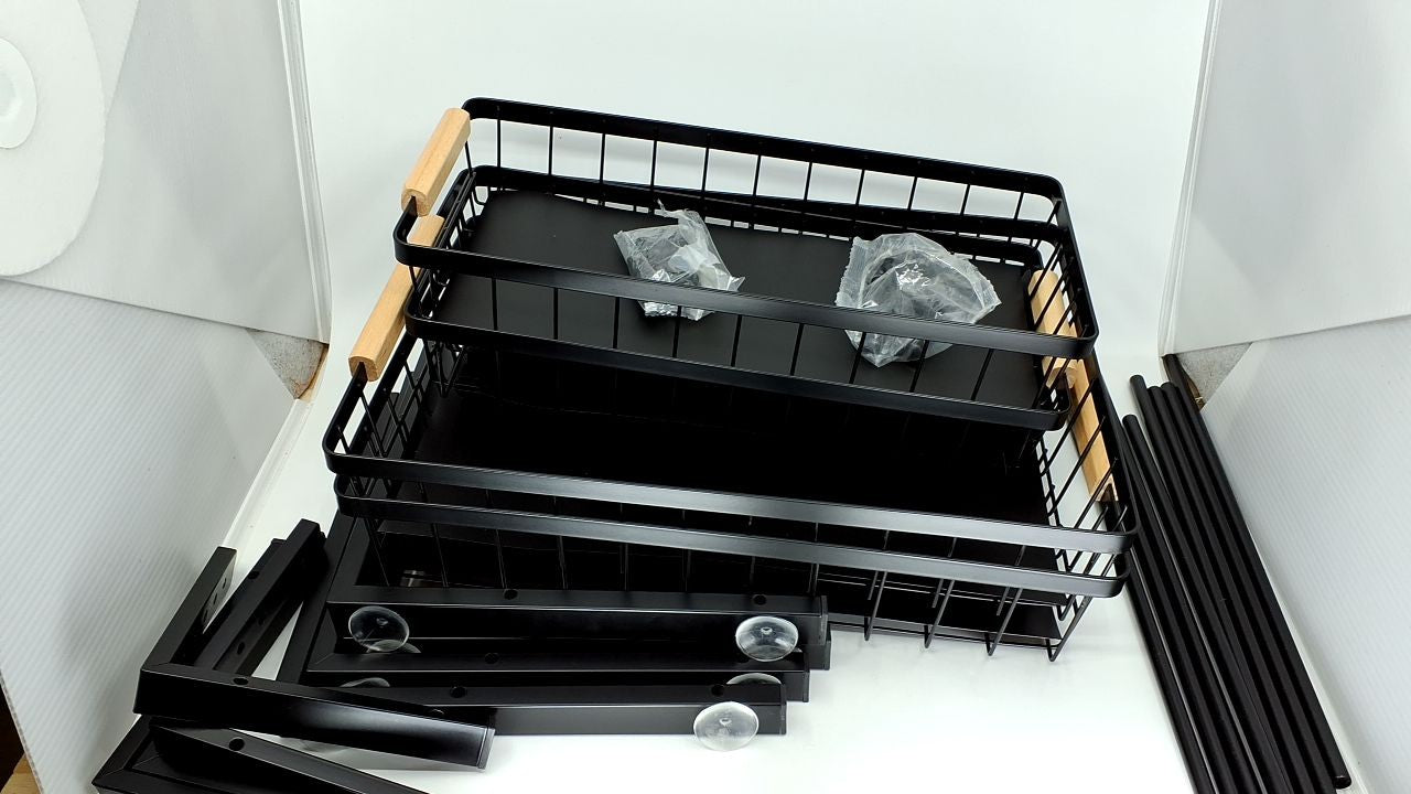 2-Tier Under Sink Organizer - Adjustable & Pull Out, Black Alloy Steel