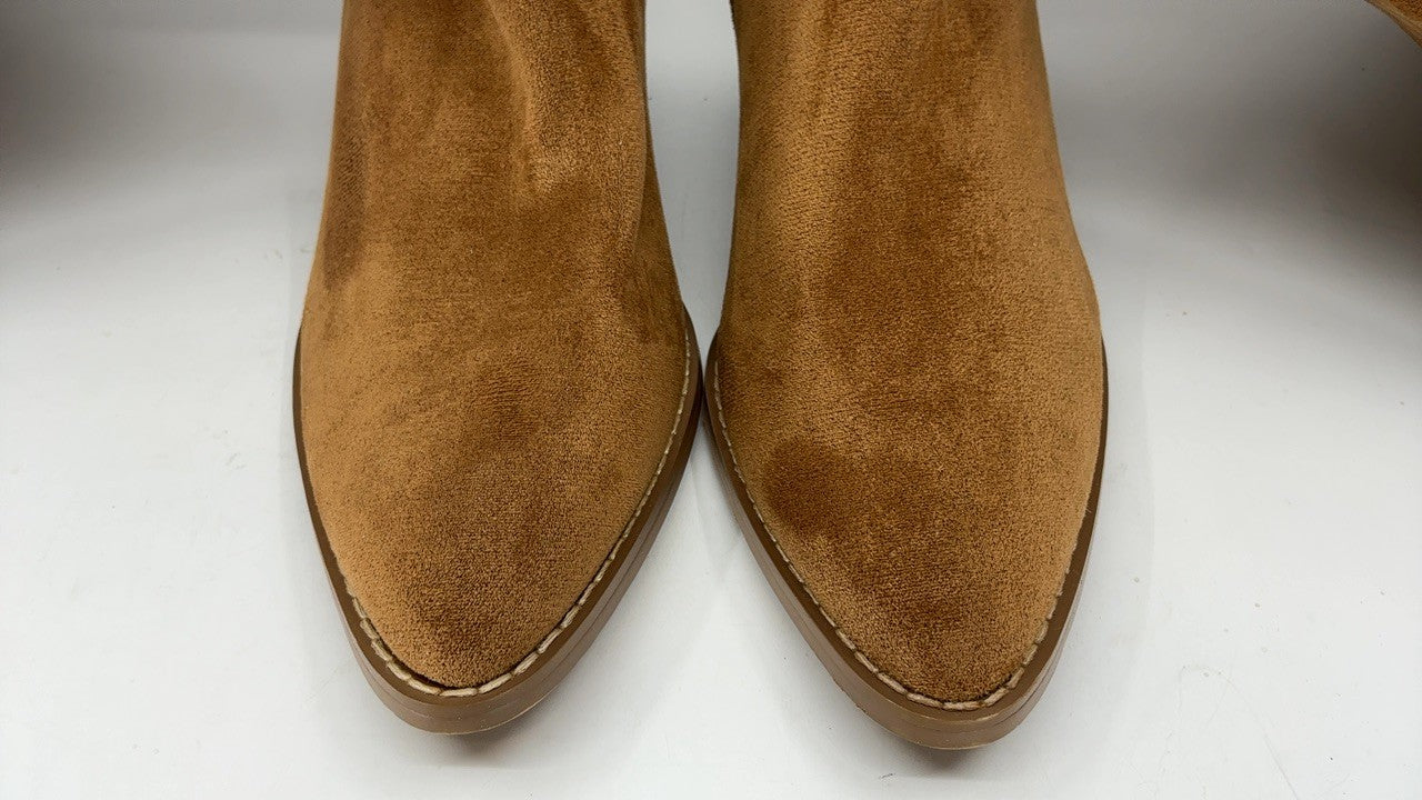 Fashion Knee High Suede Boots for Women Size 10 Brown Chunky Heel