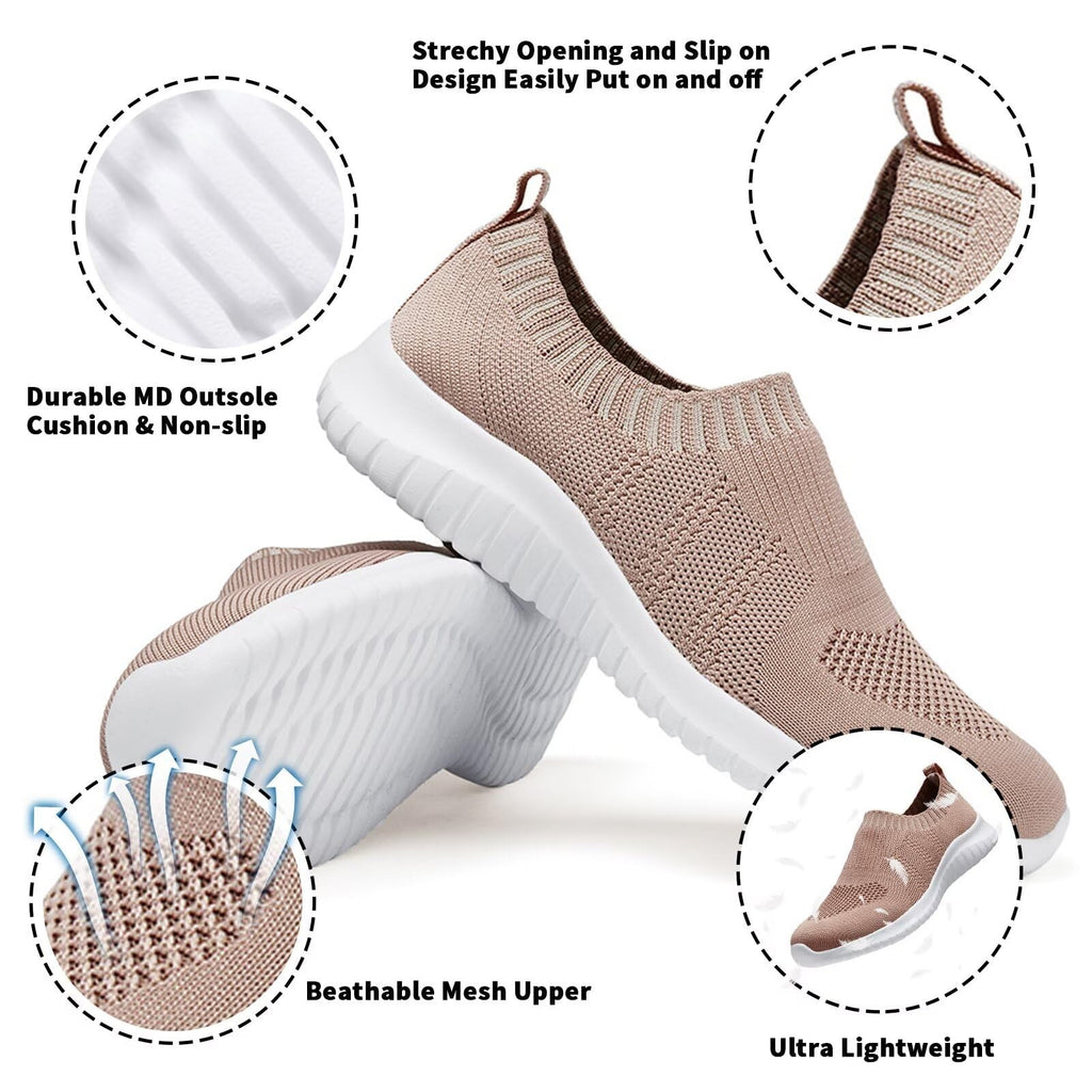 Slip On Athletic Walking Shoes for Women Apricot 39.5 - Comfortable Sneakers
