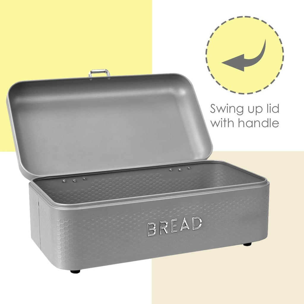 Home Basics Large Bread Box, Grey Metal, Kitchen Counter Storage