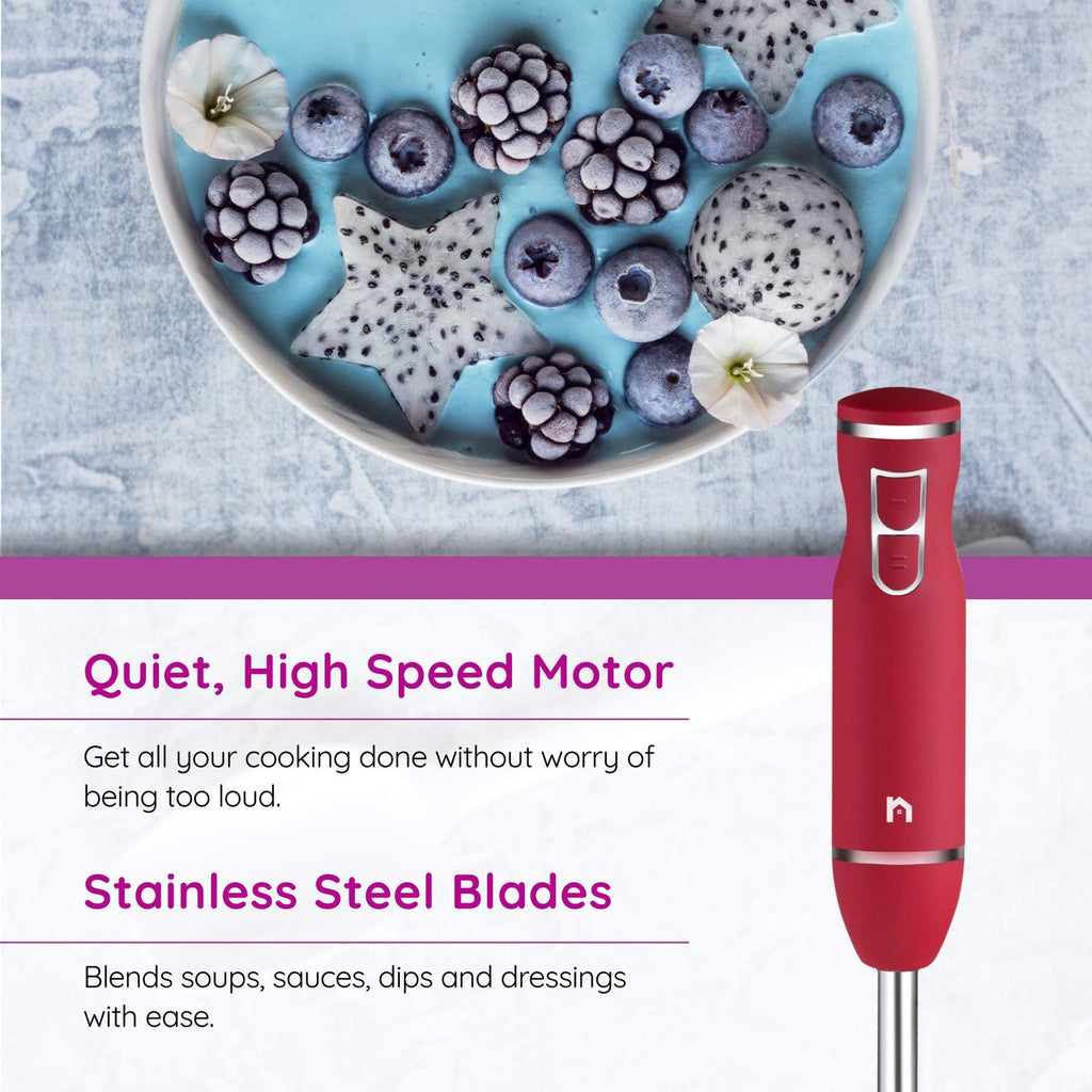 300W Immersion Blender Red 2 Speed Stick Mixer w/ Stainless Steel Blade