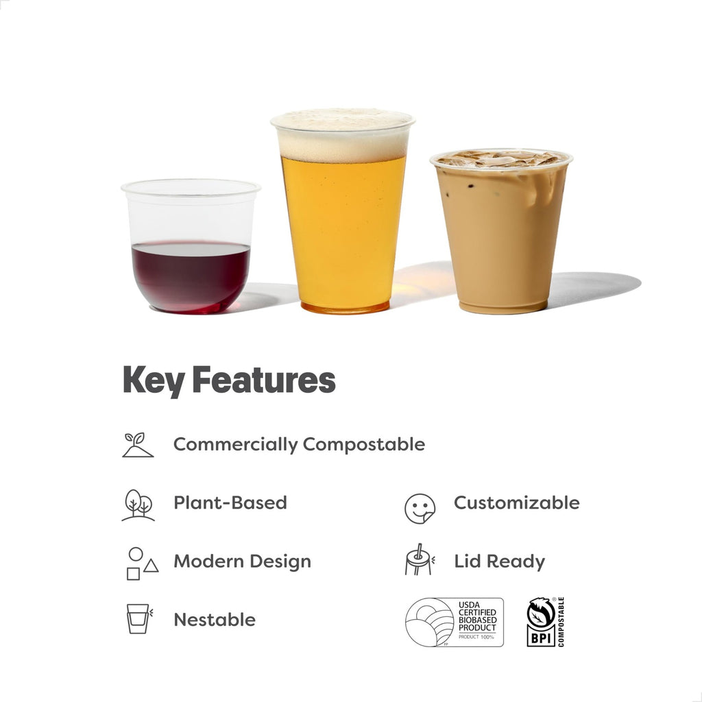 TOSSWARE Arc 12oz Clear Cold Cups - Set of 50 - Plant-Based & Recyclable