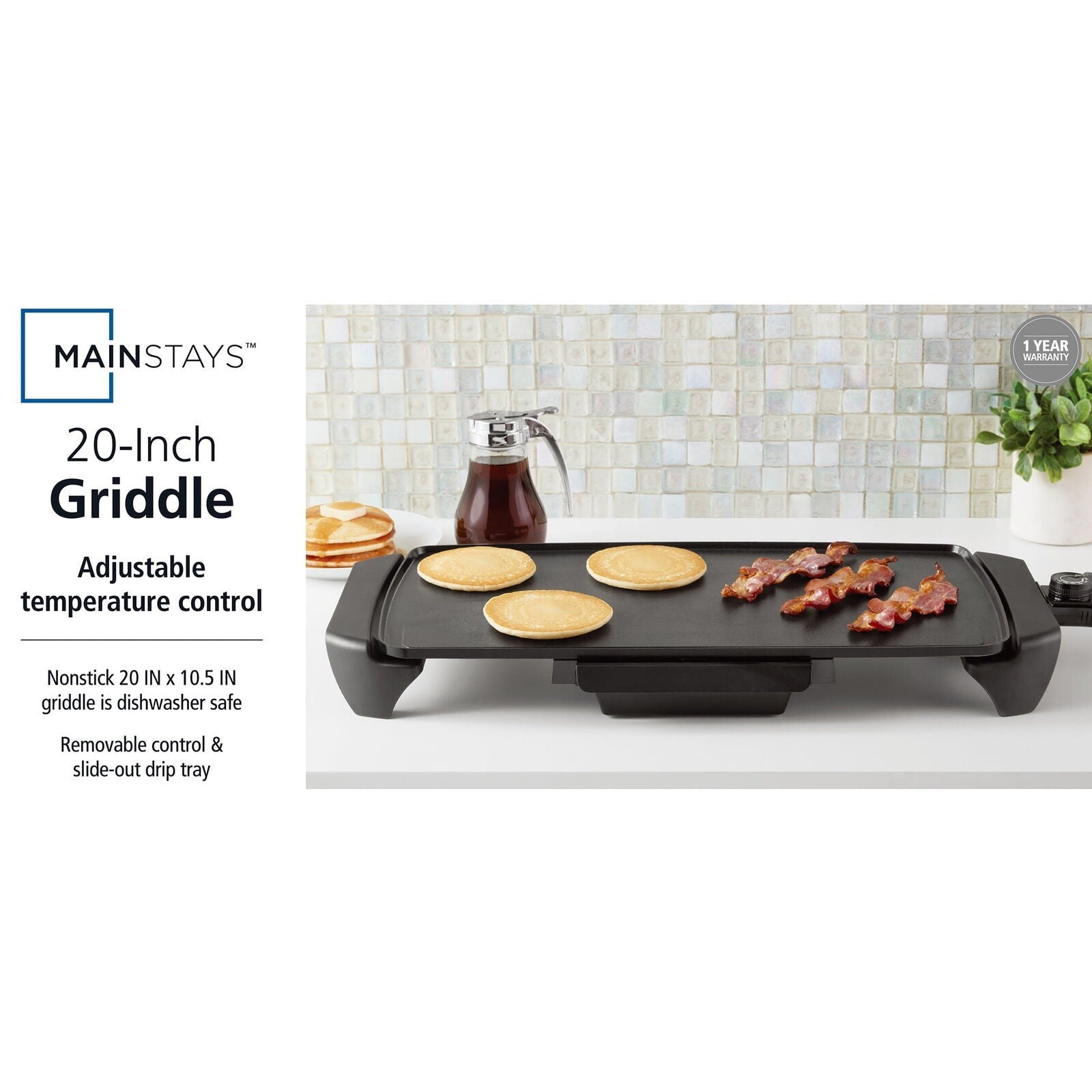 Mainstays Electric Griddle, Dishwasher Safe Parts 1500 W