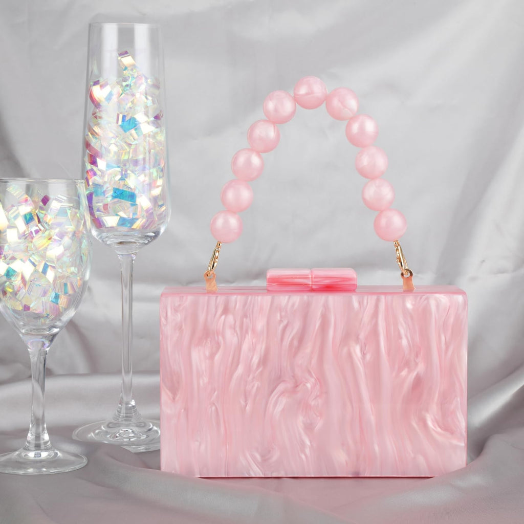 Stylish Pink Clutch w/ Beaded & Pearl Details, Perfect for Special Occasions