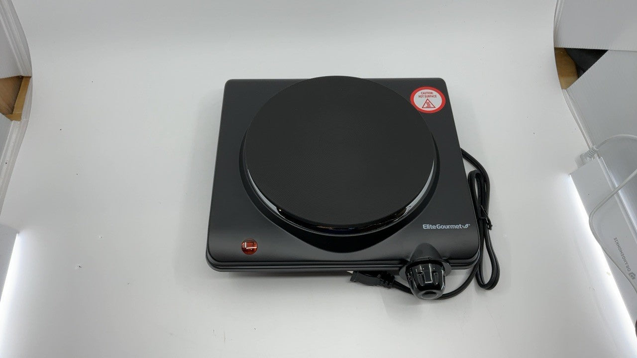 Portable 1000W Electric Single Burner, Cast Iron, Adjustable Temp, Black