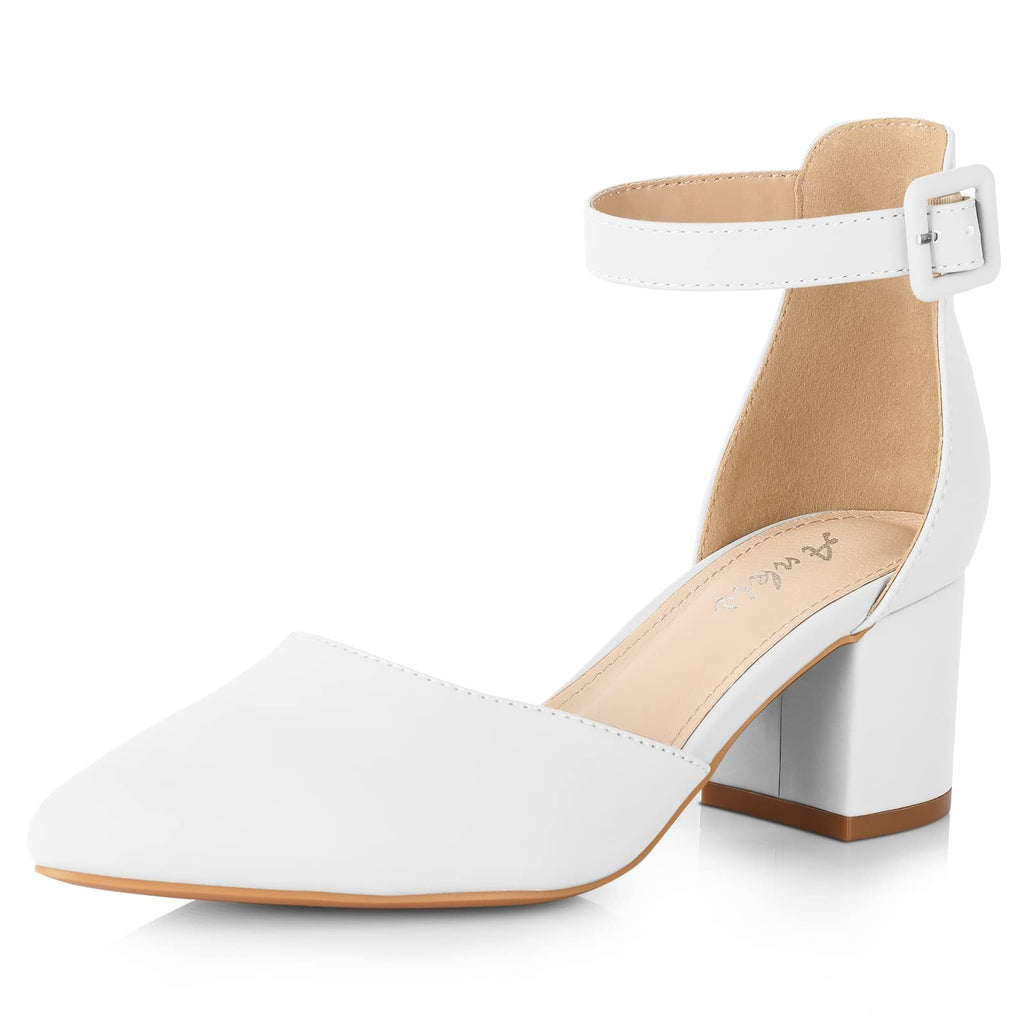 Ankis Closed Toe Heels for Women -White Toe Heels Low Block Ankle -2.25", 8