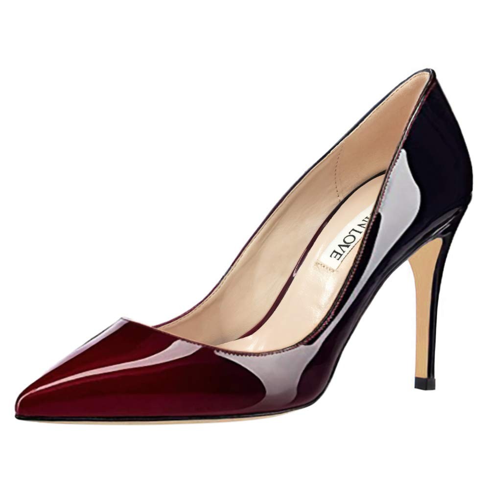 Women’s 3.5" High Heel Pointy Toe Stiletto Pumps Wine Black Size 8