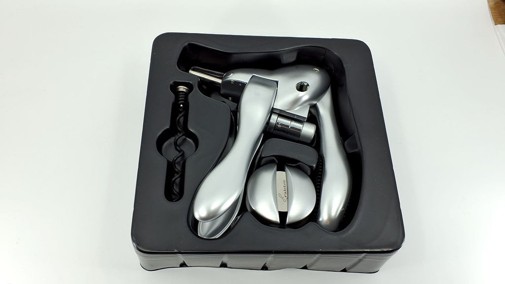 Rabbit Lever Corkscrew Wine Opener w/ Foil Cutter & Extra Spiral - Silver