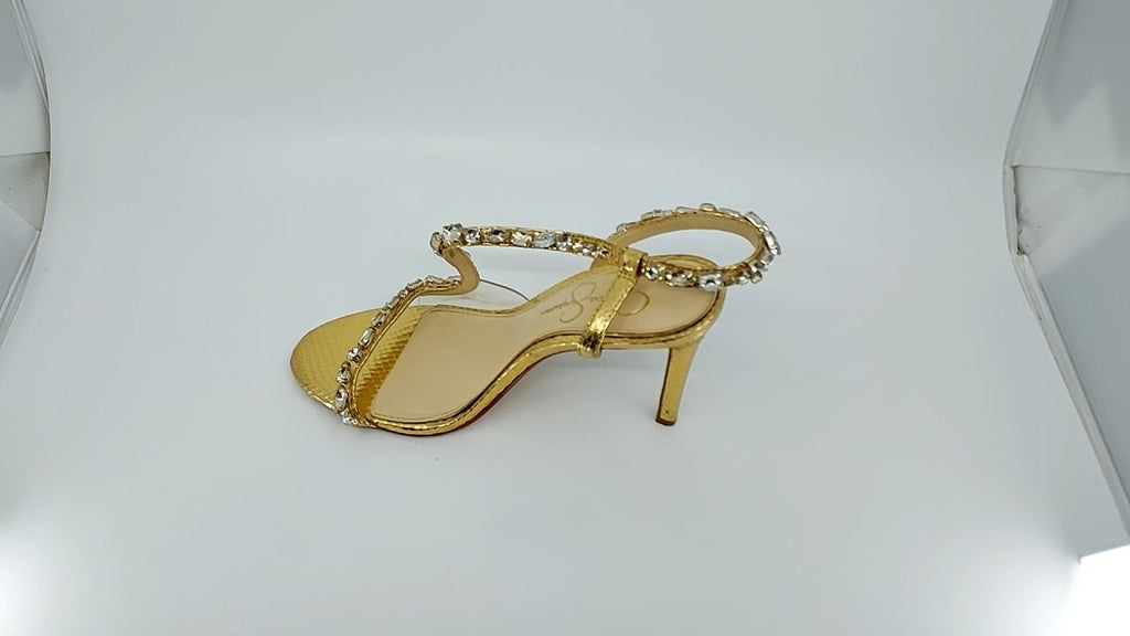 Jessica Simpson Women's Jaycin Embellished Heeled Sandal, Gold/Clear, 8.5
