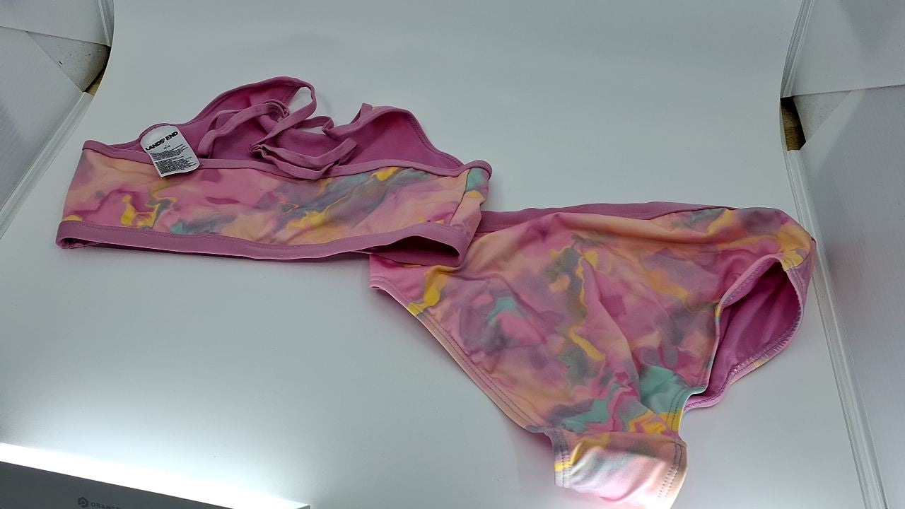 Lands' End Girls' Bikini Set, Large, Pink Multi, UPF 50 Protection