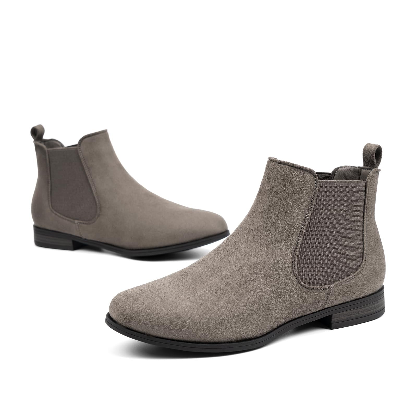 VJH Confort Womens Taupe Solid Slip On Elastic Chelsea Bootie Low Heel, 8.5