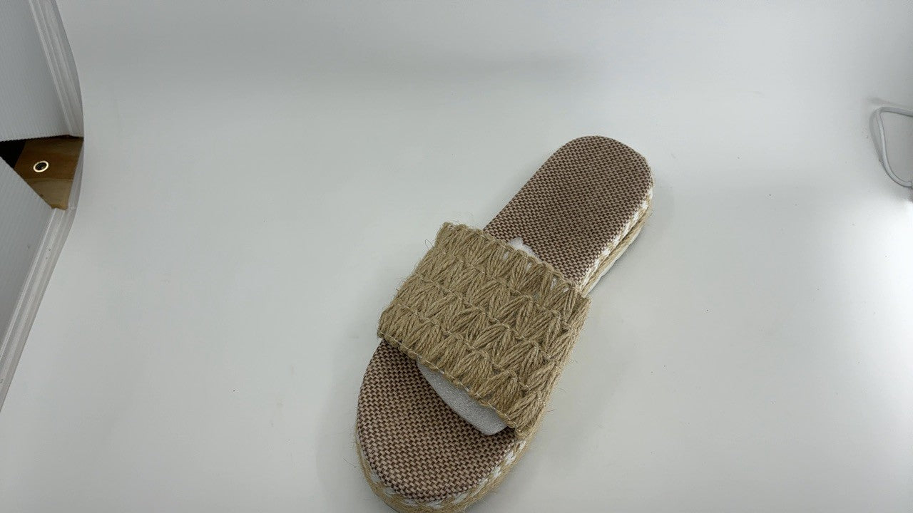 Fashion Summer Slippers Women Thick Slope Heel Beige 4.5 UK